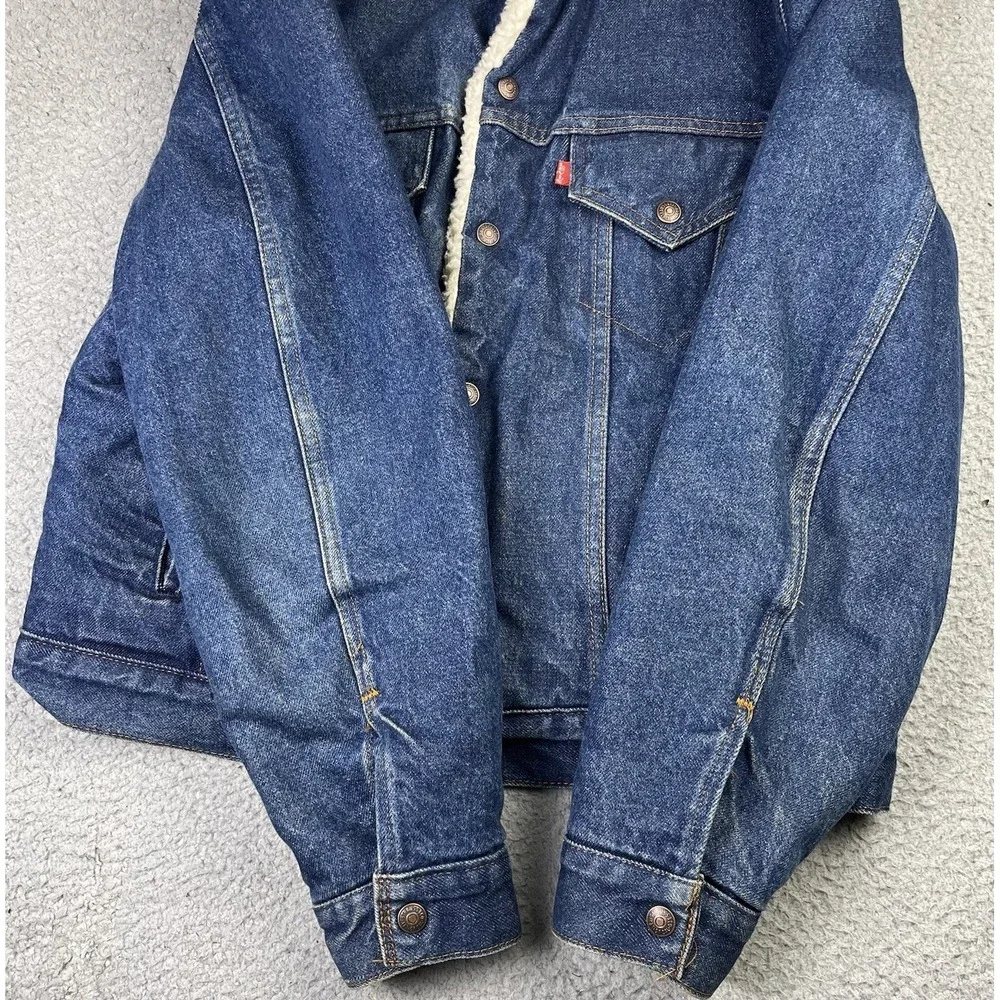 Vintage Levi's Denim Trucker Jacket Sherpa Lined USA 80's San Francisco Sz 42R